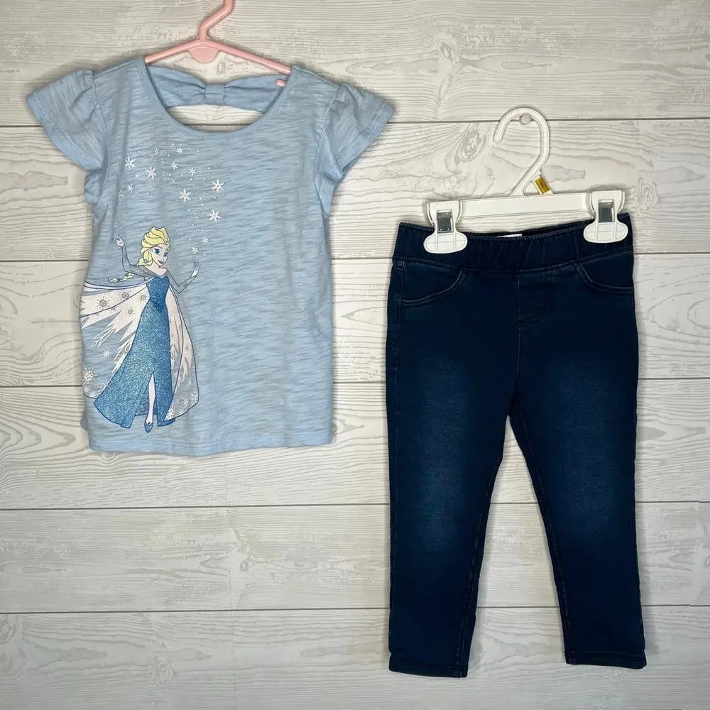Jumping Beans girls’ “Frozen” top/faux denim pants Size 2T